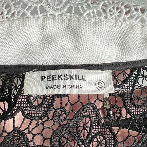 Peekskill Black Lace Collared Mini Dress Women's S Sheer Lined Button Front - Picture 7 of 8